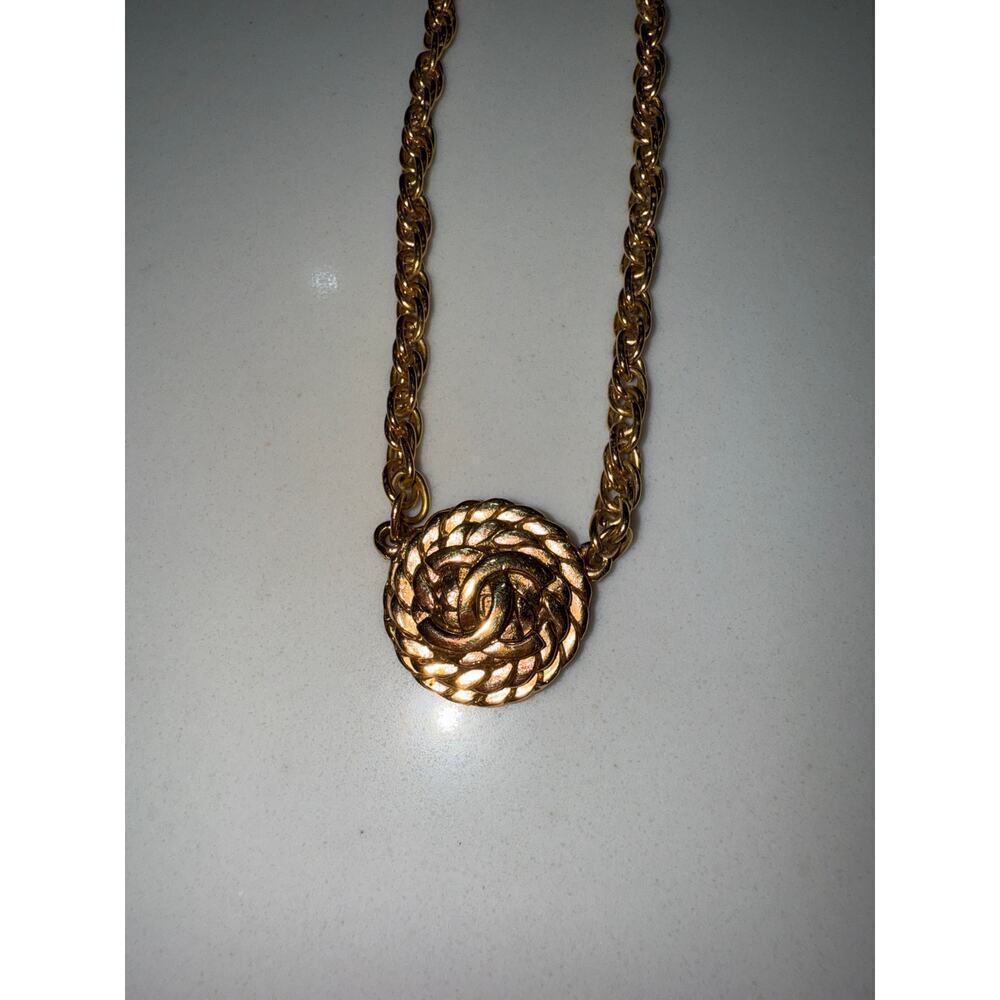 Chanel CC Quilted Round Pendant Necklace - Gold-Tone - Picture 2 of 6